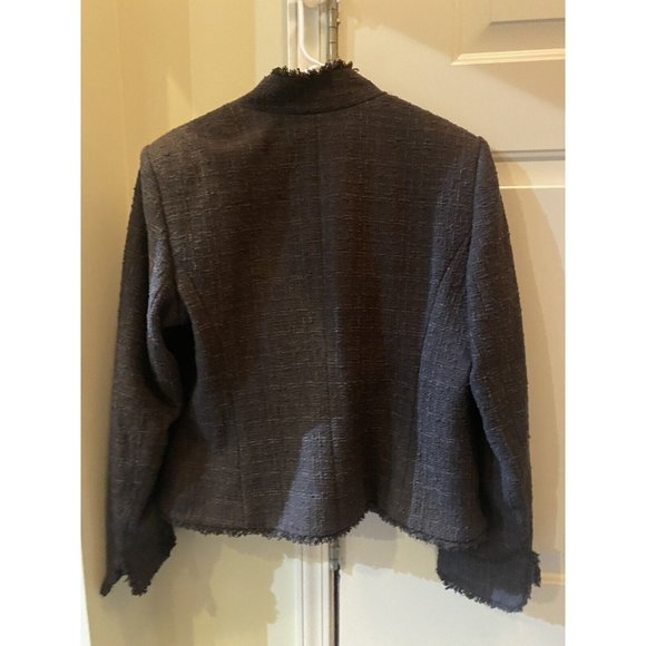 Ellen Tracy Wool Blend Tailored Jacket‎ Brown Size  14 Dressy Fringe Trim Blazer - Picture 3 of 5